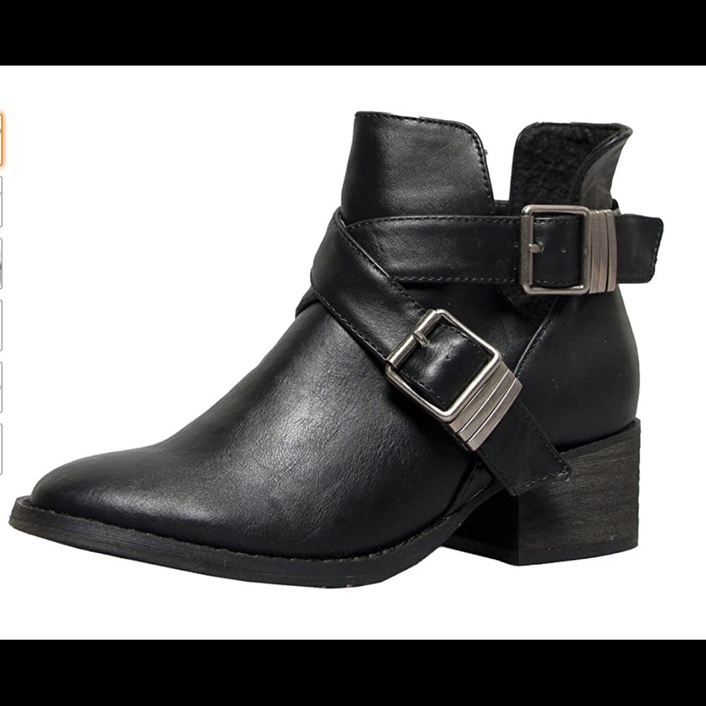 Black ankle booties with buckles